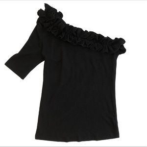Current Air | Black One Shoulder Ruffle Top
